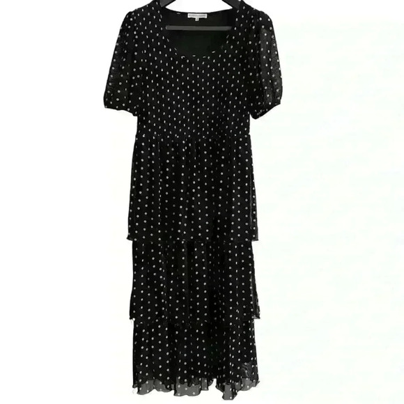 Madison + Hudson Tiered Flowy Dress Size M Black White Polka Dot Stretch Maxi - Picture 4 of 14